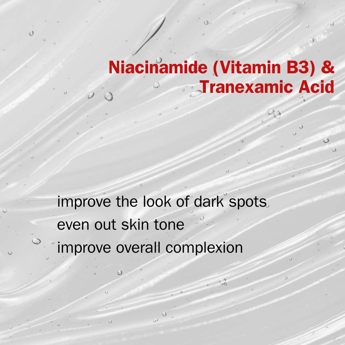 More effective when 2~5% of Tranexamic Acid is mixed with Niacinamide and/or other antioxidants