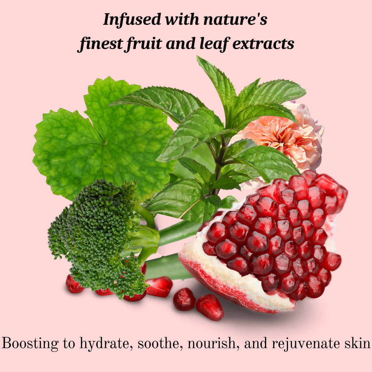 Infused with nature's  finest fruit and leaf extracts, Boosting to hydrate, soothe, nourish, and rejuvenate skin