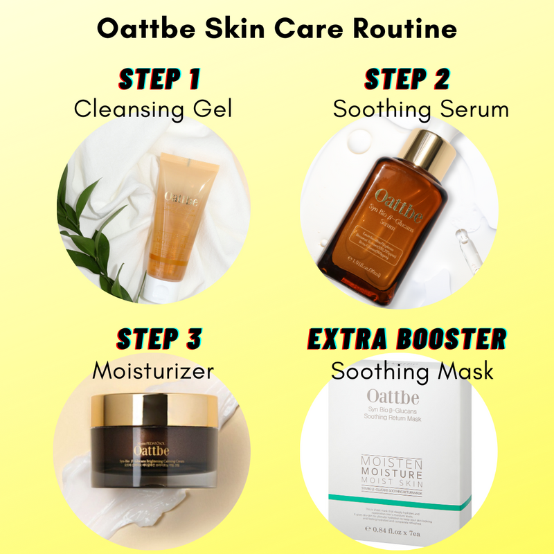 Oattbe Skin Care Routine, Cleansing Gel, Soothing Serum, Moisturizer Cream, Soothing Mask